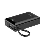 Batterie externe Rixus RXPB02B avec écran numérique 20 000 mAh et câble USB-C intégré - Noir