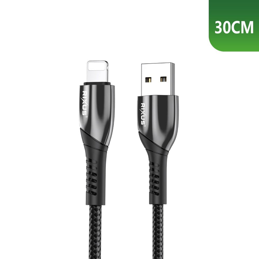 Câble de recharge Rixus RXUC37AL USB-A vers Lightning en nylon 30 cm noir