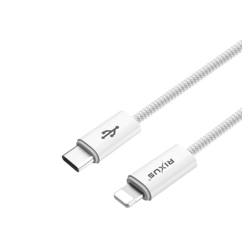 Câble de recharge rapide Rixus RXUC08L USB-C vers Lightning en nylon tressé, 1,8 m, blanc