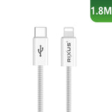 Câble de recharge rapide Rixus RXUC08L USB-C vers Lightning en nylon tressé, 1,8 m, blanc