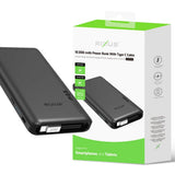 Batterie externe Rixus RXPB08 avec câble USB-C intégré de 70 cm, 10 000 mAh, 22,5 W, noir