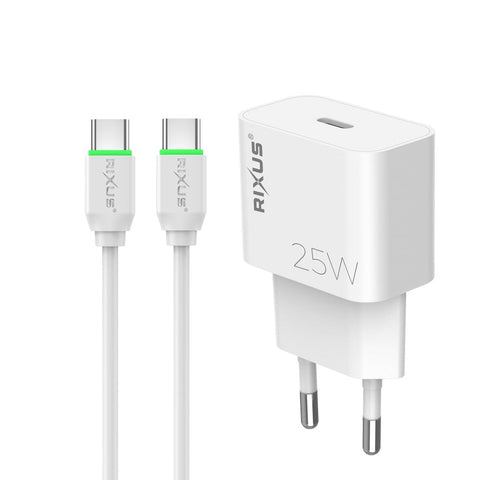 Chargeur Rapide avec Câble USB-C 25W Rixus RXHC05A - Blanc