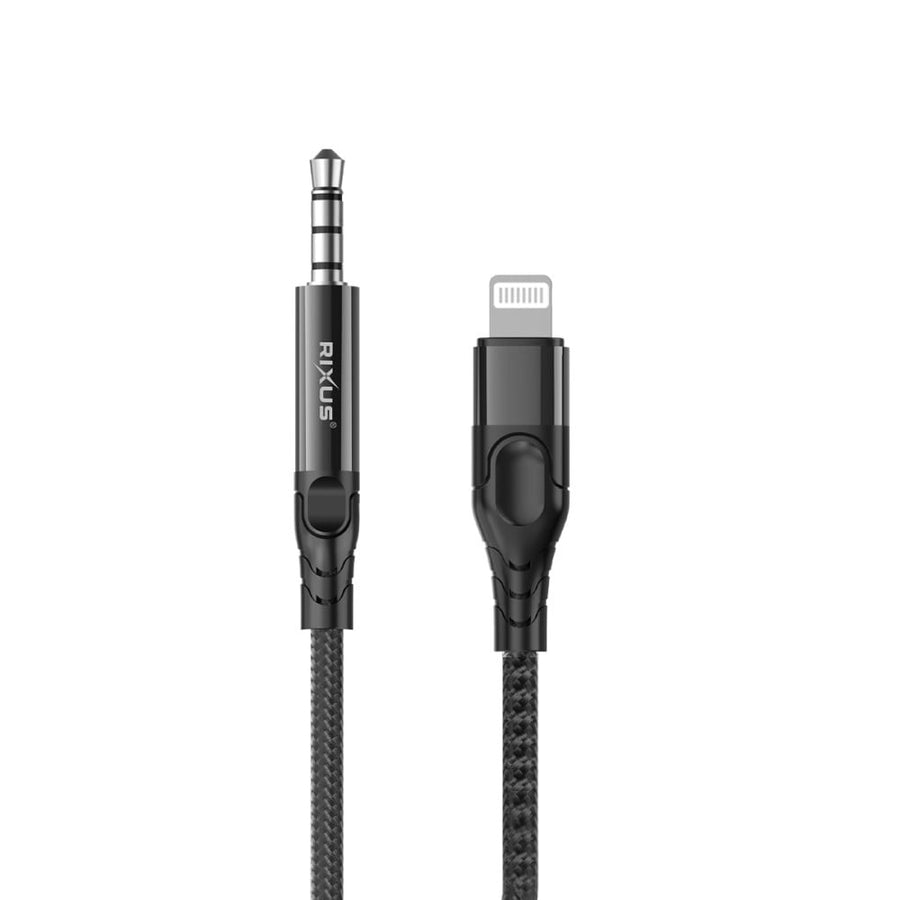 Câble audio tressé Rixus RXMU35L 3,5 mm AUX vers Lighting, 1,2 m, noir