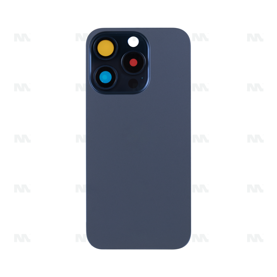 Vitre Arrière sans NFC, cadre de caméra agrandi Bleu titane Compatible pour Apple iPhone 15 Pro Max