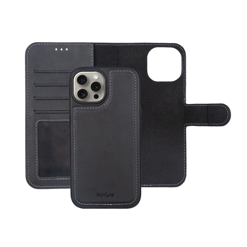 Portefeuille magnétique amovible Rixus Duo pour Apple iPhone 16 Pro Noir