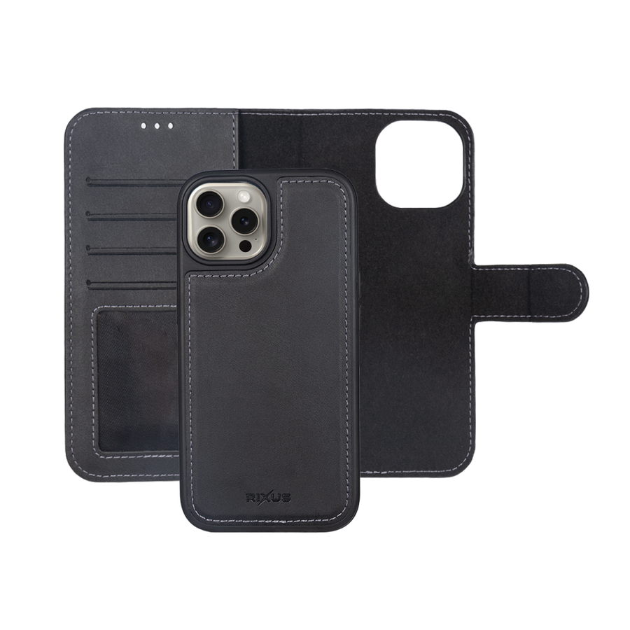 Portefeuille magnétique amovible Rixus Duo pour Apple iPhone 16 Pro Noir