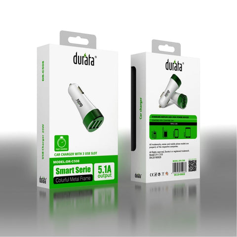 Chargeur voiture Durata 2/1 5,1 A Micro USB - Blanc (DR-C508M)