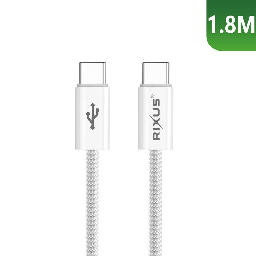 Câble de recharge rapide Rixus RXUC08C USB-C vers USB-C Câble tressé en nylon 1,8 m Blanc