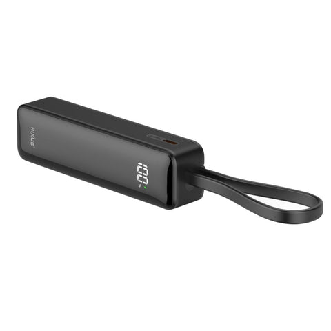 Batterie externe Rixus RXPB03B avec écran numérique 5 000 mAh et câble USB-C intégré - Noir