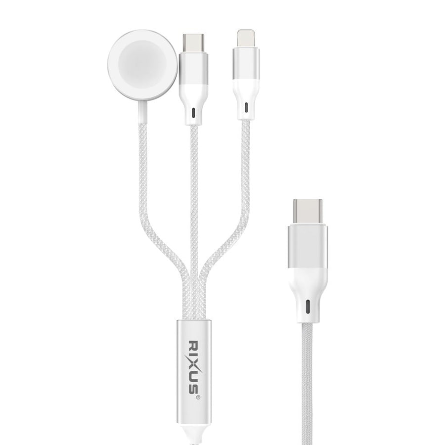 Câble de Charge 3-en-1 60W 1.2m pour Smartphone et Montre Rixus RXUC33 - Blanc