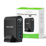 Adaptateur secteur Rixus RX140 GaN avec écran numérique 140 W noir