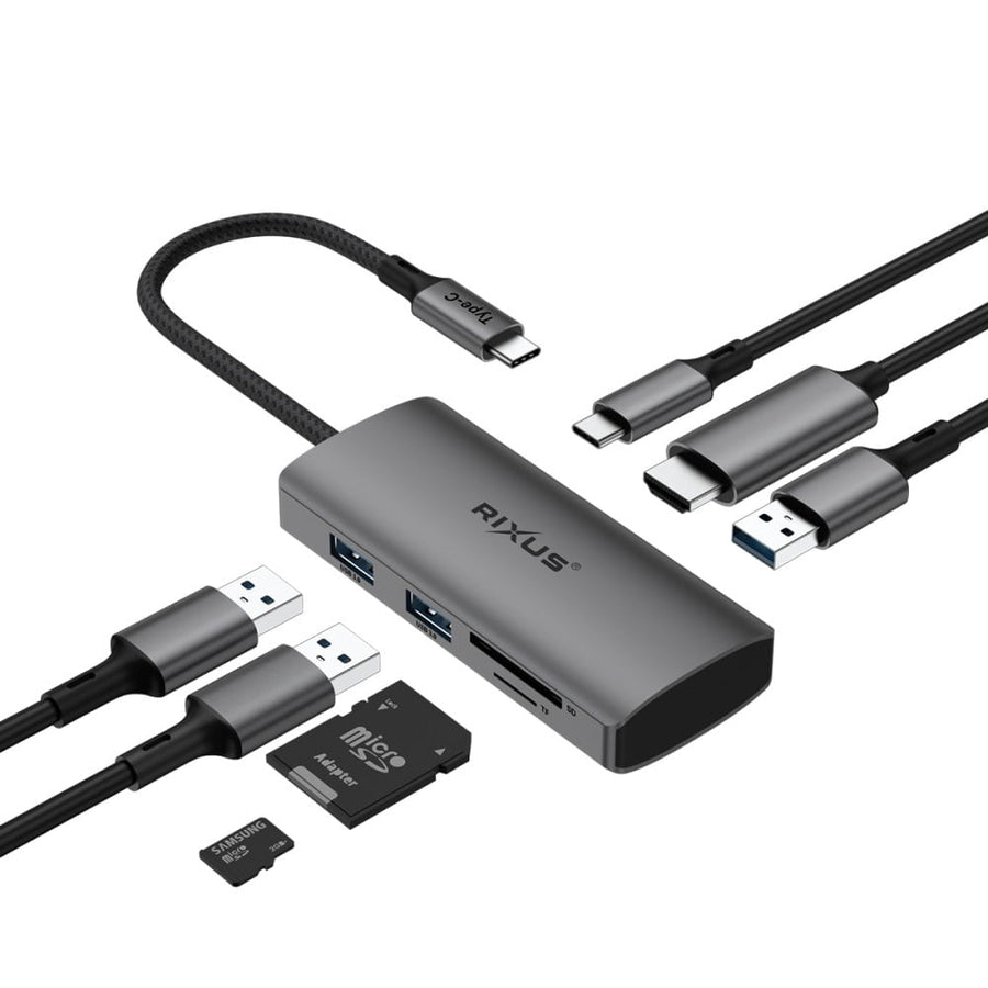 Adaptateur USB-C vers HDMI Rixus RXHU10 avec station d'accueil, gris
