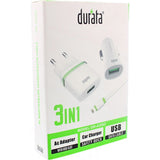 Adaptateur secteur 3 en 1 Durata Chargeur de voiture Câble de données USB DRA3002