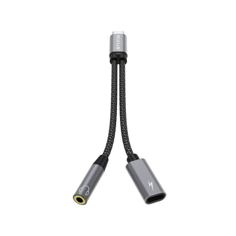 Rixus RXMU72 Répartiteur USB-C vers USB-C et 3,5 mm Aux 15 cm Gris sidéral