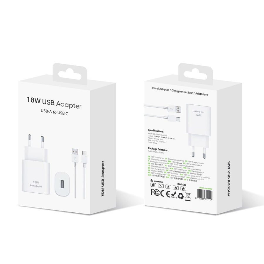 Adaptateur de voyage à charge rapide 2-1 CH18W02 USB-A vers USB-C 18 W blanc