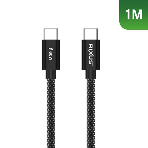 Câble Flexible USB-C 60W 1m Rixus RXUC10A - Noir