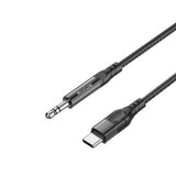 Câble audio tressé Rixus RXMU35C 3,5 mm AUX vers USB-C, 1,2 m, noir