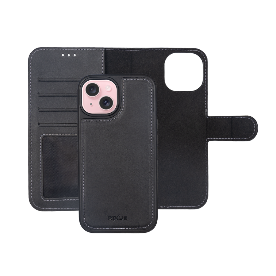 Portefeuille magnétique amovible Rixus Duo pour Apple iPhone 16 Plus Noir