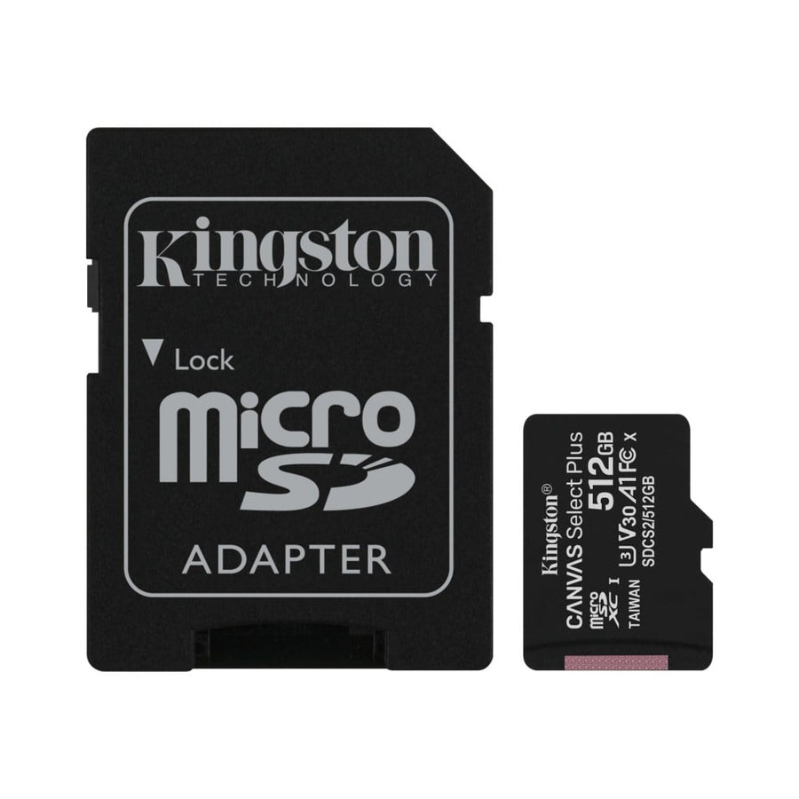 Carte mémoire MicroSD Kingston Canvas Select Plus 512 Go 100R A1 C10 avec adaptateur