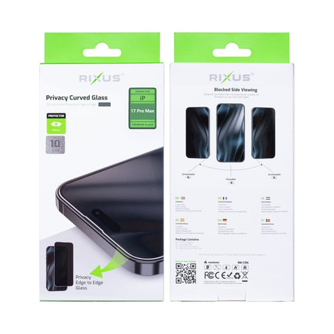 Verre trempé Rixus Privacy Full Curved Edge pour Apple iPhone 17 Pro Max (lot de 10)