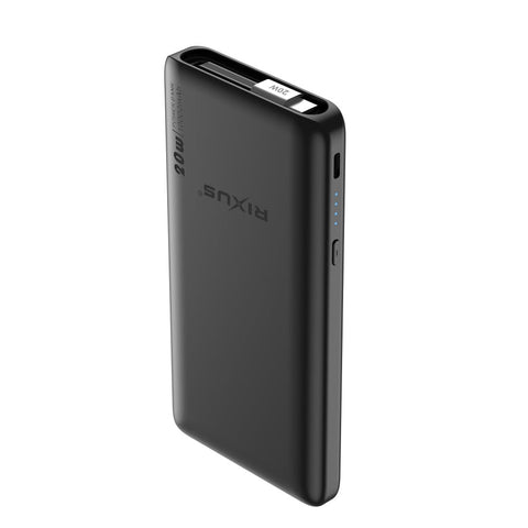 Batterie externe Rixus RXPB08 avec câble USB-C intégré de 70 cm, 10 000 mAh, 22,5 W, noir