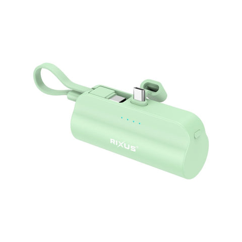 Batterie externe mini Rixus RXPB98G Click-On USB-C 5000 mAh verte