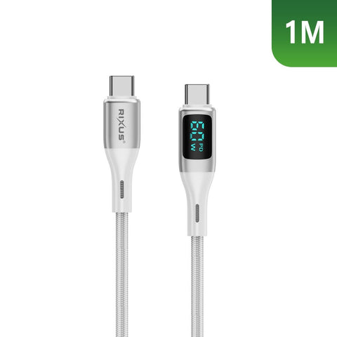 Câble USB-C vers USB-C tressé Rixus RXUC29C avec écran LED blanc