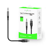 Câble audio tressé Rixus RXMU35C 3,5 mm AUX vers USB-C, 1,2 m, noir