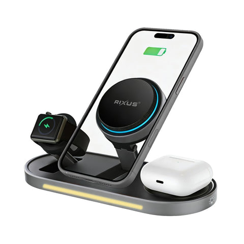 Support Chargeur Sans Fil 3-en-1 25W avec Refroidissement Glacé Rixus RXWC16 - Noir