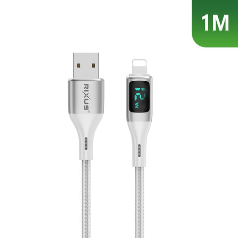 Câble USB-A vers Lightning tressé Rixus RXUC29AL avec écran LED blanc