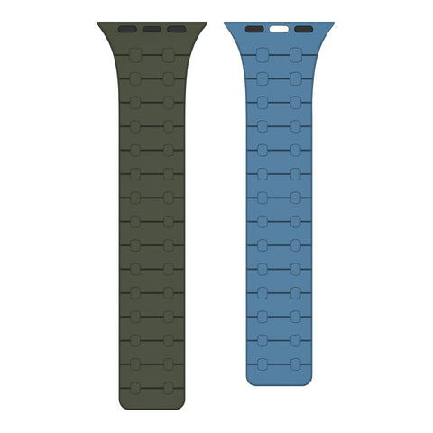 Bracelet magnétique en silicone Rixus pour Apple Watch 42 mm, 44 mm, 45 mm, 49 mm vert foncé et bleu foncé