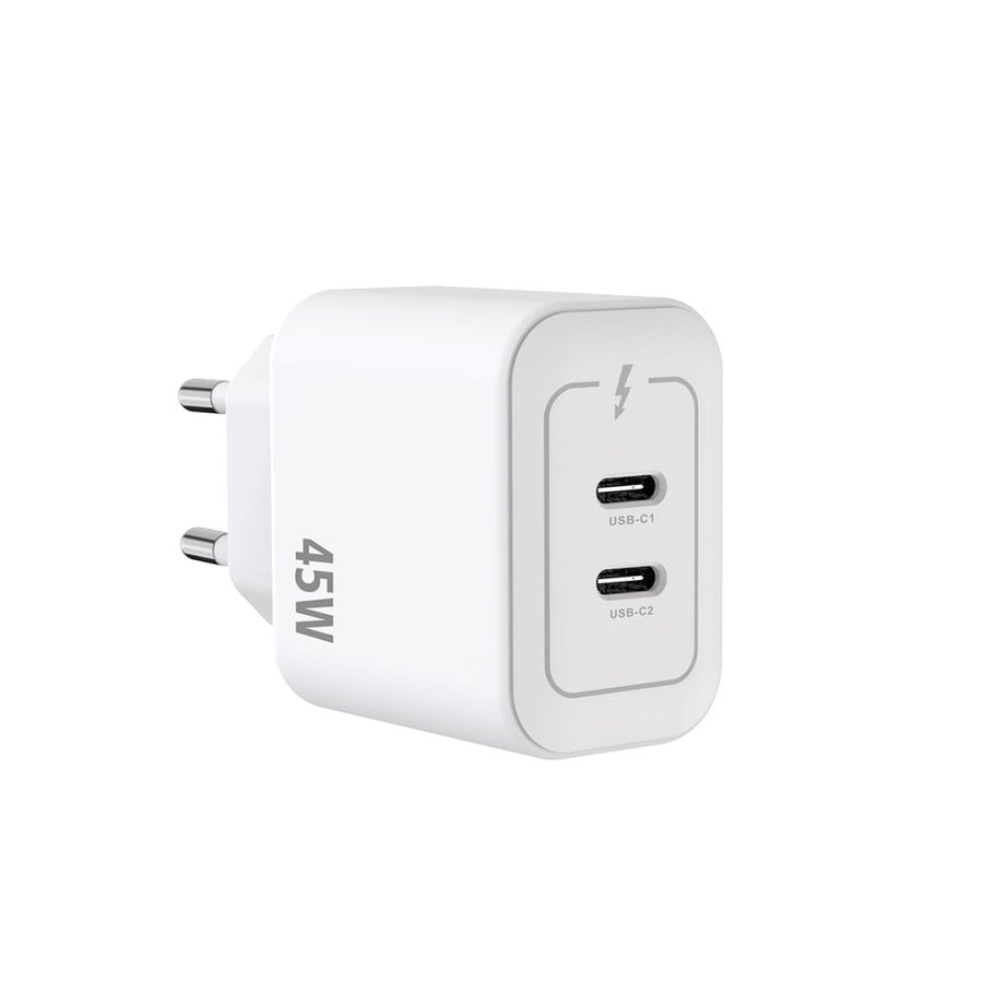 Adaptateur secteur double USB-C Rixus RXHC45 GaN 45 W blanc