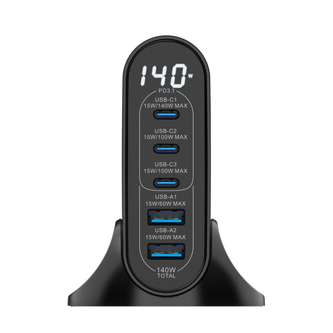 Adaptateur secteur Rixus RX140 GaN avec écran numérique 140 W noir