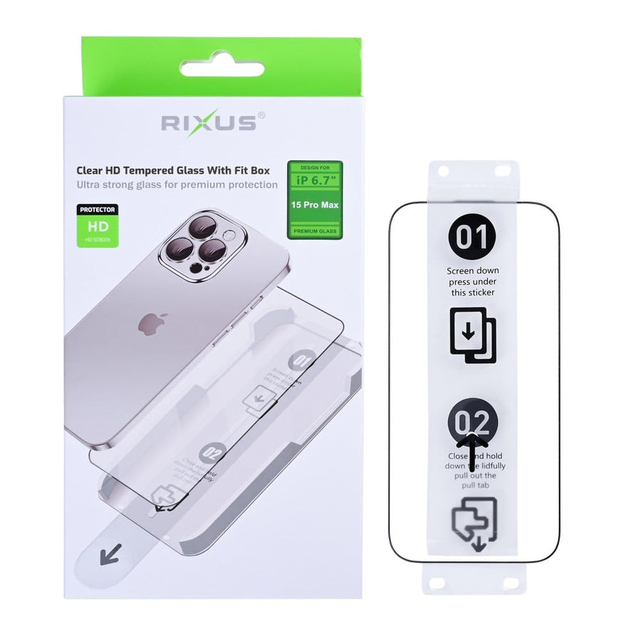 Verre trempé Rixus Clear HD avec boîtier adapté pour Apple iPhone 15 Pro Max