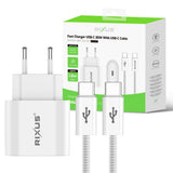Chargeur rapide Rixus RXHC30C Câble USB-C vers USB-C 1,8 m 30 W Blanc