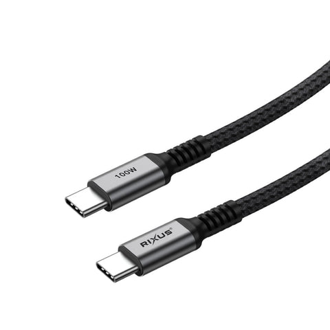 Câble Rixus RXUC05 USB-C 2.0 vers USB-C, 2 m, 100 W, gris sidéral