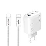 Chargeur Rapide 65W avec Câble USB-C 1.8m Rixus RXHC65C - Blanc