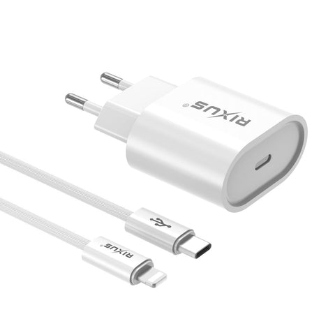 Chargeur rapide Rixus RXHC20L Câble USB-C vers Lightning 1,8 m 20 W Blanc