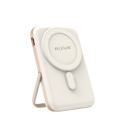 Batterie externe magnétique portable Rixus RXPB37 10 000 mAh avec support Rose Gold