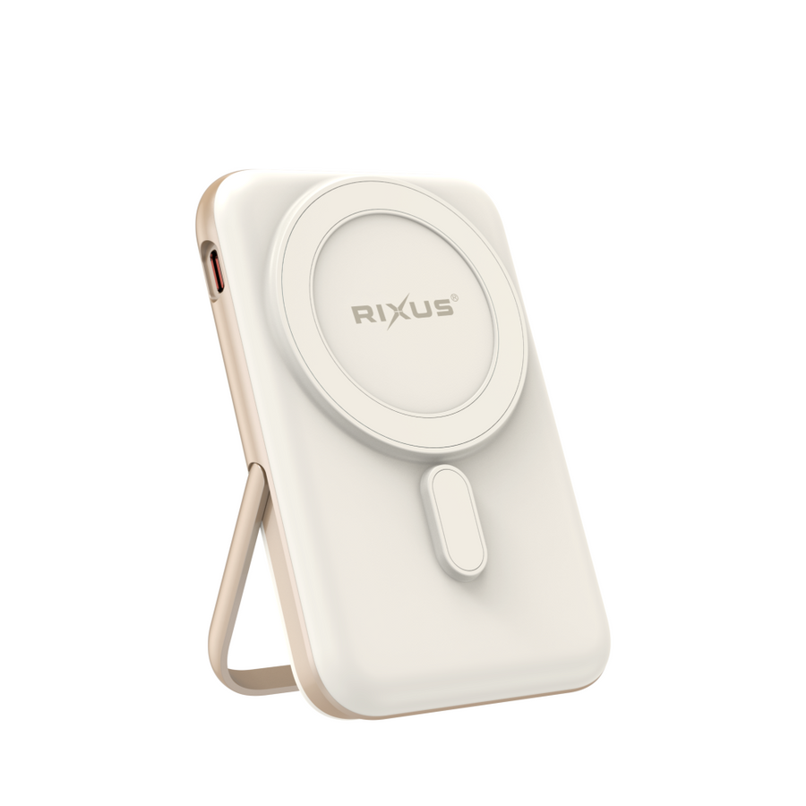 Batterie externe magnétique portable Rixus RXPB37 10 000 mAh avec support Rose Gold