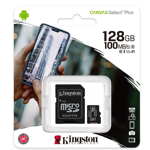 Carte mémoire MicroSD Kingston Canvas Select Plus 128 Go 100R A1 C10 avec adaptateur