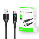 Câble USB vers USB-C tressé Rixus RXUC28AC avec écran LED, 1 m, noir