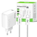 Chargeur Rapide 45W avec Câble USB-C 1.8m Rixus RXHC45C - Blanc