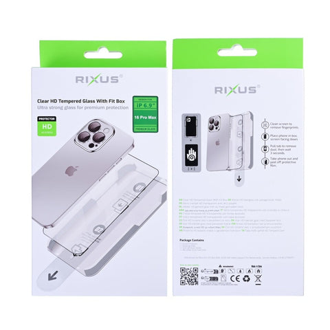 Verre trempé Rixus Clear HD avec boîtier adapté pour Apple iPhone 16 Pro Max