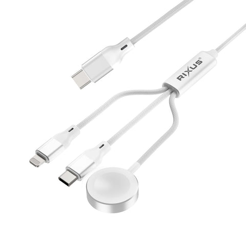 Câble de Charge 3-en-1 60W 1.2m pour Smartphone et Montre Rixus RXUC33 - Blanc