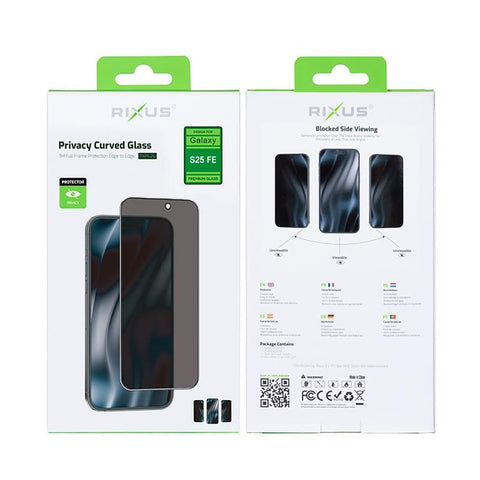 Verre trempé Rixus Privacy Full Curved Edge pour Samsung Galaxy S25 FE, A57