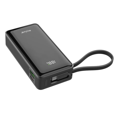 Batterie externe Rixus RXPB01B 10 000 mAh avec câble intégré et dragonne, noir