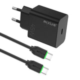Chargeur Rapide avec Câble USB-C 45W Rixus RXHC06B - Noir
