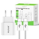 Chargeur rapide Rixus RXHC20C Câble USB-C vers USB-C 1,8 m 20 W Blanc