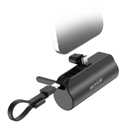 Batterie externe mini Rixus RXPB98B Click-On USB-C 5000 mAh noire